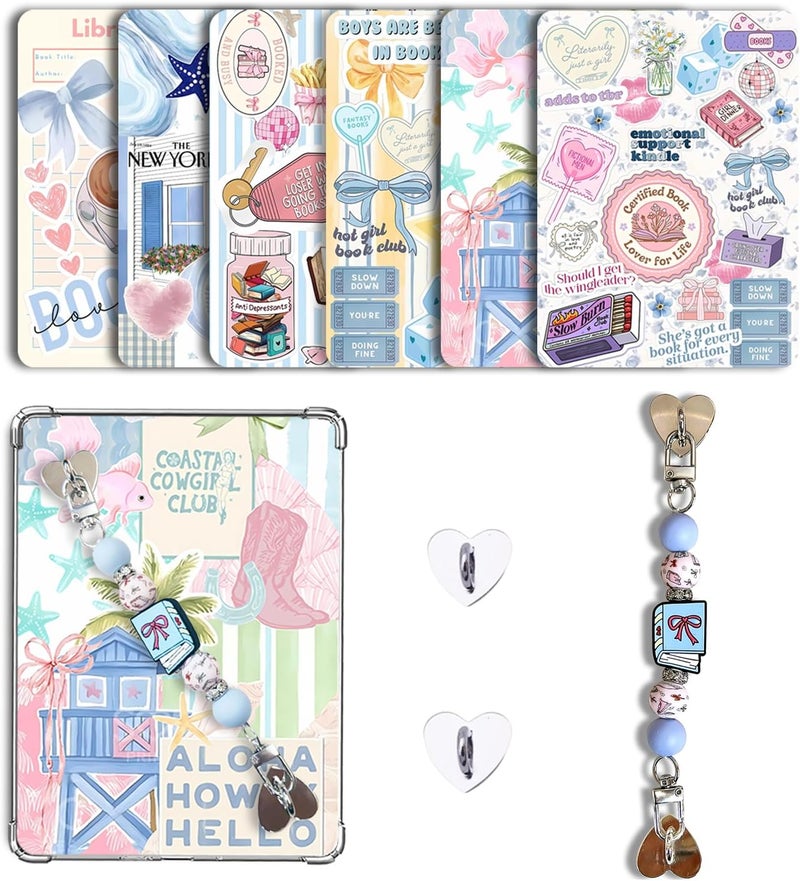 CuddleJunk 6 PCS 6.8” x 4.8” Clear Back Cover Inserts Compatible for Kindle Paper white 11th-12th Color Soft with Silicone Beaded Strap Charm, Accessories for Kindle E-reader - Image 1
